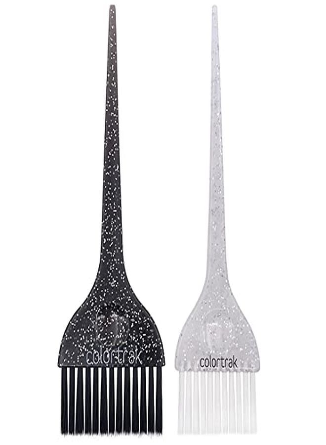 Colortrak 2 Piece Galaxy Glitter Hair Color Brushes For Highlighting And Coloring Large Sections Of Hair 1 X 2.5 Inch Wide Brush With Soft Bristles 1 X 3 Inch Extra Wide Brush With Stiff Bristles - Image 1