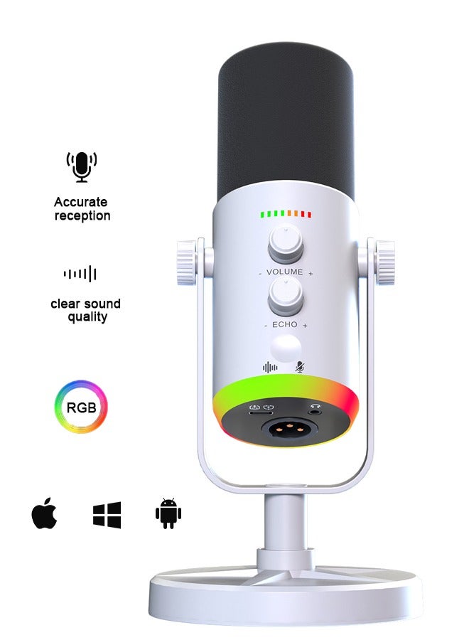 Bolivia's Microphone,Dynamic Microphone for Podcast Recording, PC Computer Gaming Streaming Mic with RGB Light, Mute Button, Headphones Jack, Desktop Stand, Vocal Mic for Singing YouTube - Image 1