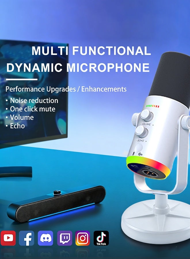 Bolivia's Microphone,Dynamic Microphone for Podcast Recording, PC Computer Gaming Streaming Mic with RGB Light, Mute Button, Headphones Jack, Desktop Stand, Vocal Mic for Singing YouTube - Image 2