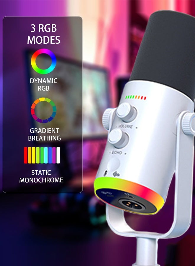 Bolivia's Microphone,Dynamic Microphone for Podcast Recording, PC Computer Gaming Streaming Mic with RGB Light, Mute Button, Headphones Jack, Desktop Stand, Vocal Mic for Singing YouTube - Image 3