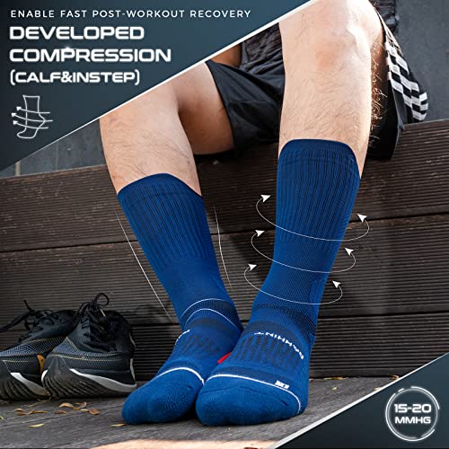 Rahhint Compression Running Socks 3 Pairs, Cushion Crew Socks, Anti-Blister Moisture Wicking Athletic Hiking Basketball Socks - Image 4