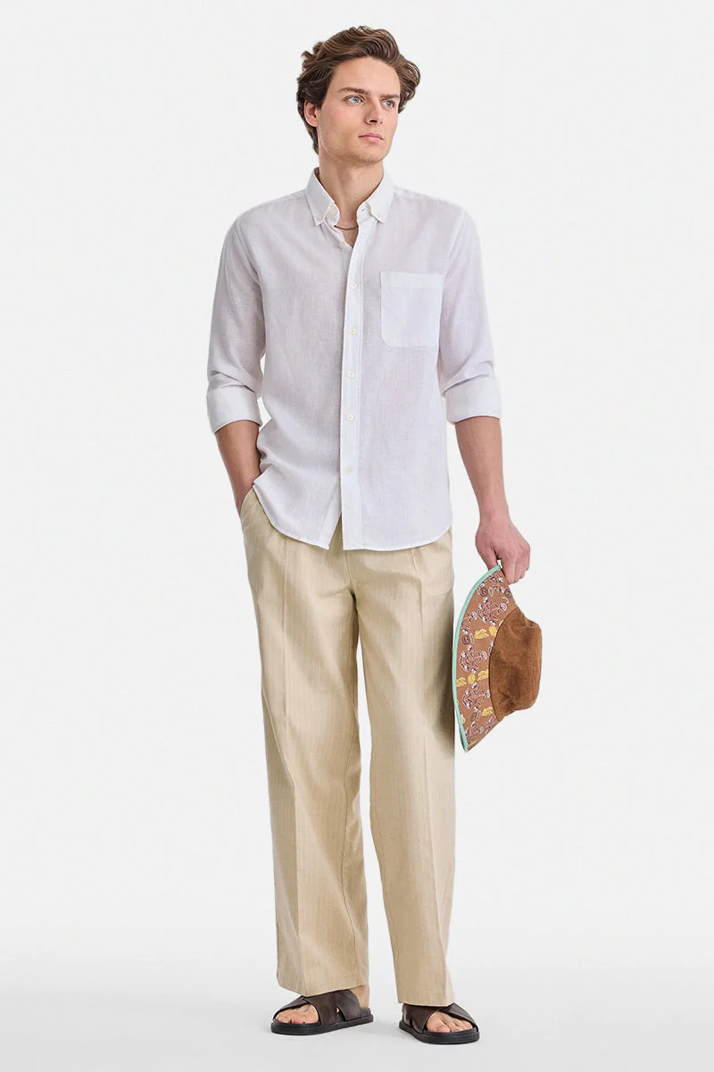 SNITCH Beige Textured Wide Leg Casual Trousers