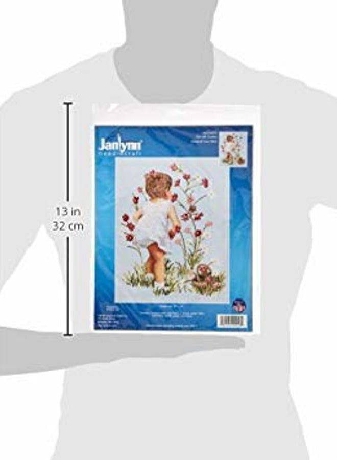 Janlynn Counted Cross Stitch Kit, Girls with Cosmos Silver 12" x 16" - Image 2