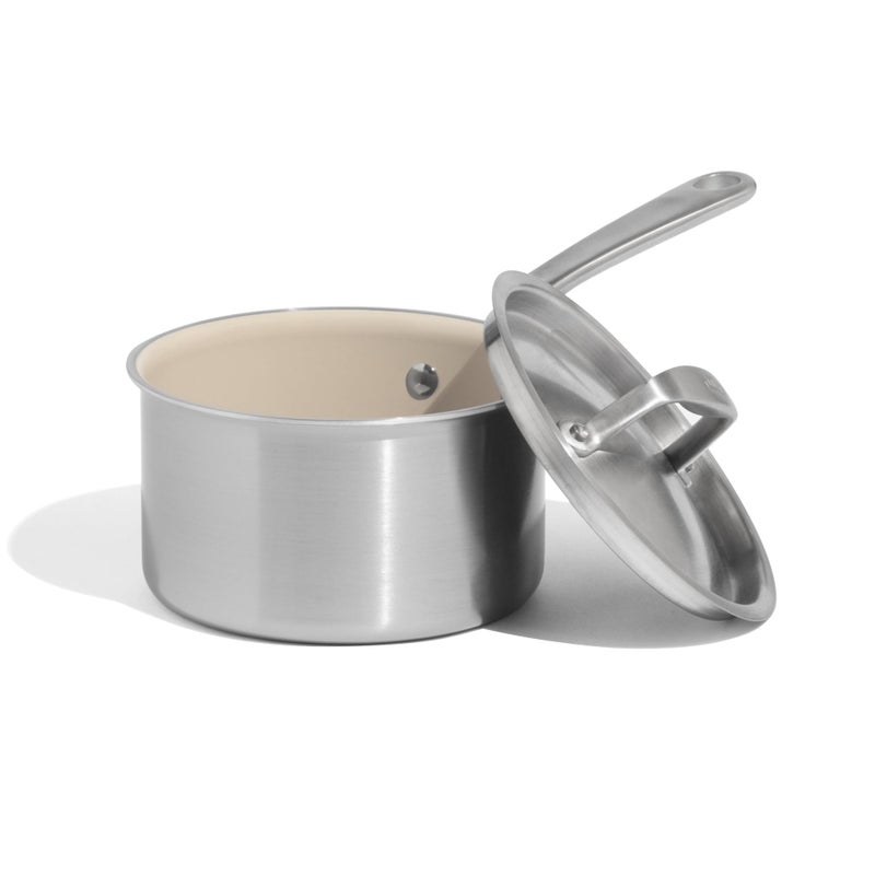 Made In Cookware 2 QT Ceramic Non Stick Saucepan with Lid 5Ply Stainless Clad with StayCool Handle Professional Cookware Crafted in Italy Induction Compatible