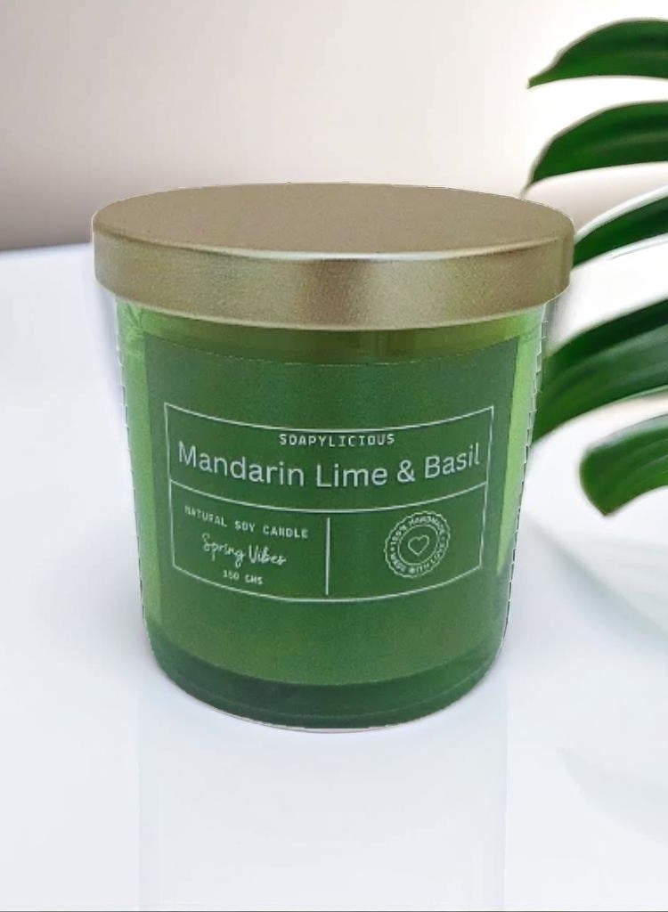 Soapylicious Soy Wax Candle – Mandarin Lime & Basil Aroma, 220g in Premium Gift-Ready Box | Handmade, Natural for Home & Office - Image 2