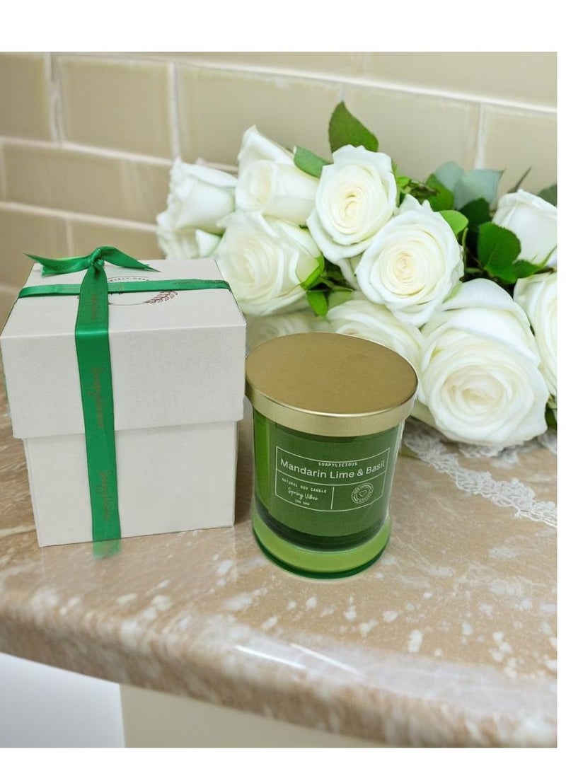 Soapylicious Soy Wax Candle – Mandarin Lime & Basil Aroma, 220g in Premium Gift-Ready Box | Handmade, Natural for Home & Office - Image 3