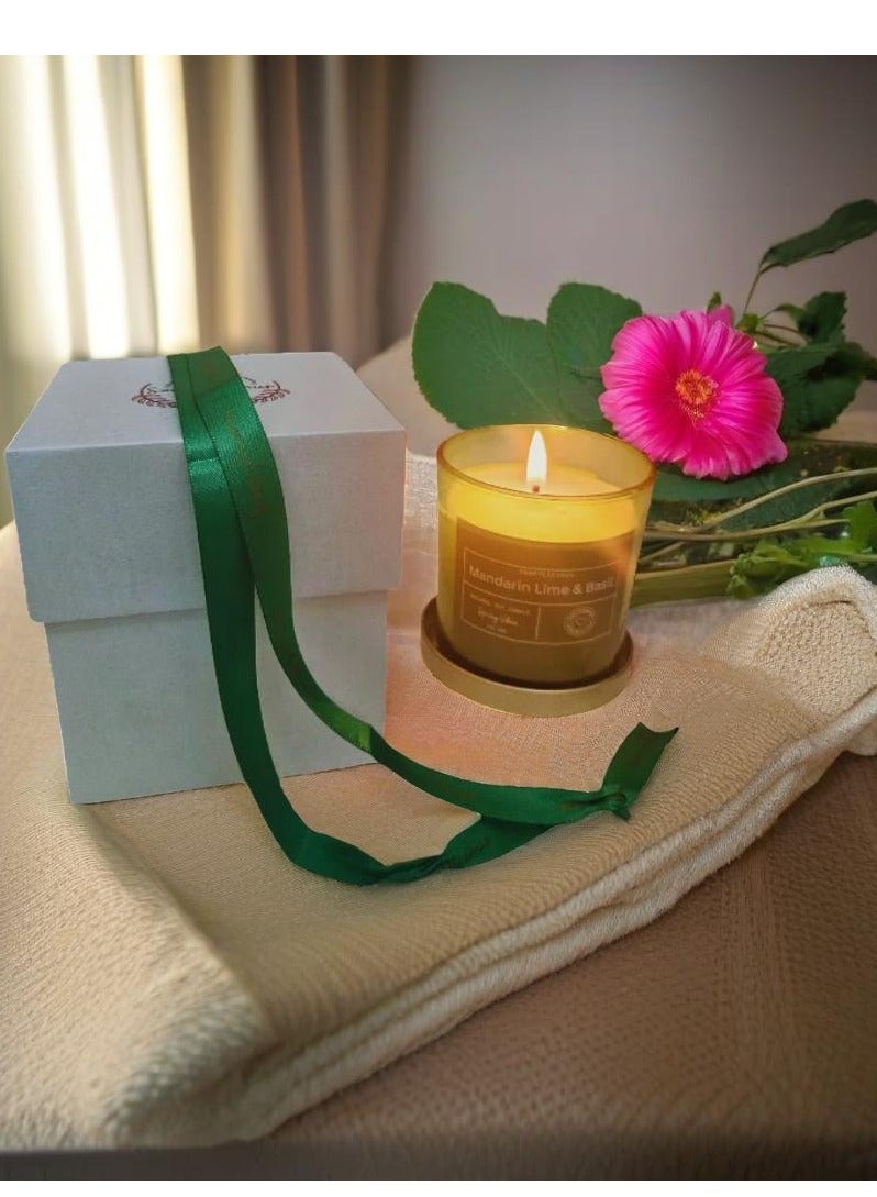 Soapylicious Soy Wax Candle – Mandarin Lime & Basil Aroma, 220g in Premium Gift-Ready Box | Handmade, Natural for Home & Office - Image 1