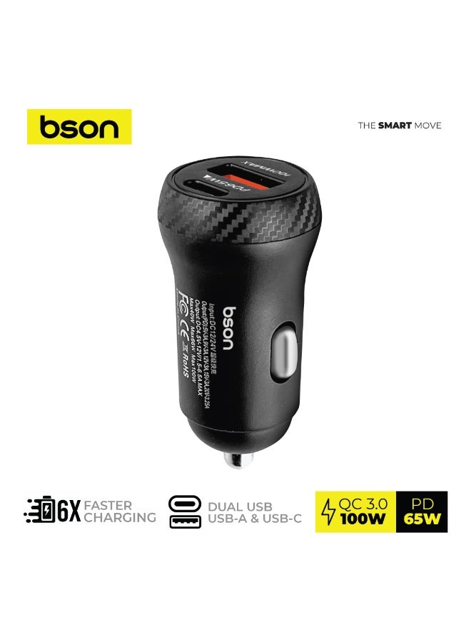 BSON محول السيارة فائق السرعة 88 واط، منفذي USB، USB-A، USB-C، شحن أسرع 6 مرات، QC3.0 100 واط كحد أقصى، PD 65 واط، ملحق سيارة مدمج وقوي، مناسب للسفر، للاستخدام اليومي، جاهز للرحلات - Image 5