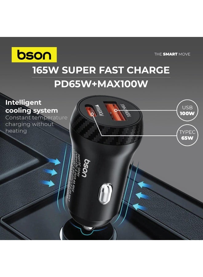 BSON محول السيارة فائق السرعة 88 واط، منفذي USB، USB-A، USB-C، شحن أسرع 6 مرات، QC3.0 100 واط كحد أقصى، PD 65 واط، ملحق سيارة مدمج وقوي، مناسب للسفر، للاستخدام اليومي، جاهز للرحلات - Image 3
