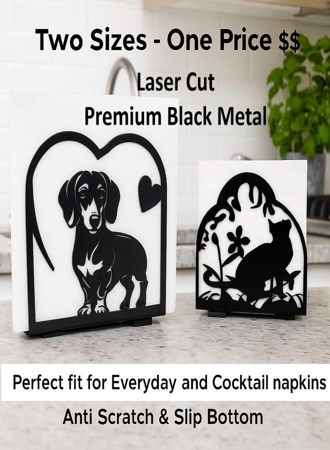 LFT Napkin Holder Dog Cat 2 - Metal Napkin Organizer 2-Pack - Cute Kitchen Table Decor Gift - Image 2
