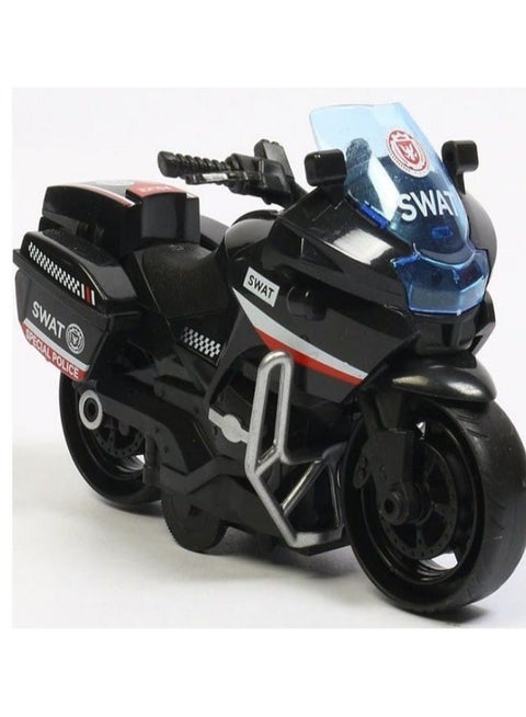 SWAT Police Motorcycle, Pull Back Motorcycle Toy, 1:12 Scale Motorcycle Model for Kids, Pull Back Motorcycle - Emergency Vehicle Design Toys (Black)