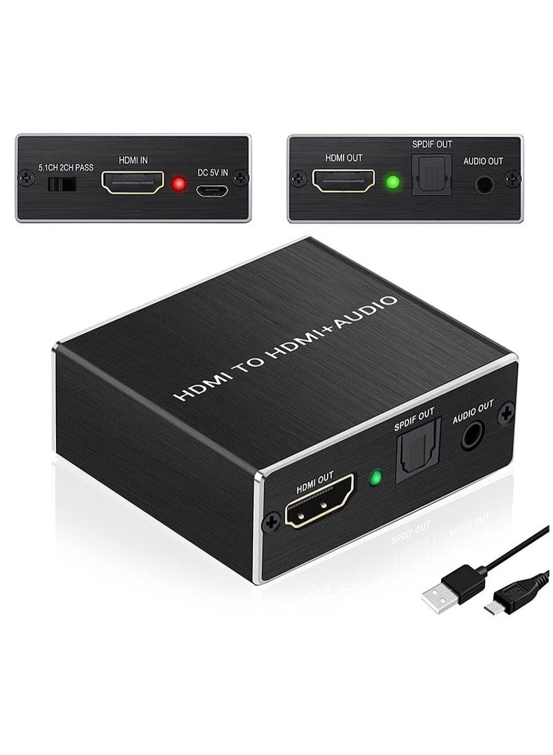 Mini HDMI Audio Extractor – 4K@60Hz HDMI to HDMI + SPDIF Toslink + 3.5mm Stereo Audio Output – HDMI Audio Splitter for TV, PS4 Slim, Xbox, Chromecast, Blu-ray, DVD - Image 1