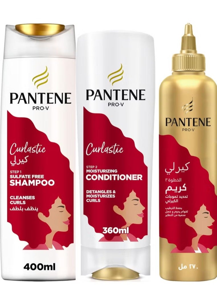 Pantene Pro-V Curlastic Bundle + Sulfate Free Shampoo 400ml With Pantene Pro-V Curlastic Moisturizing Conditioner 360ml And Pantene Pro-V Curlastic Defining Leave On Cream 270ml - Image 1