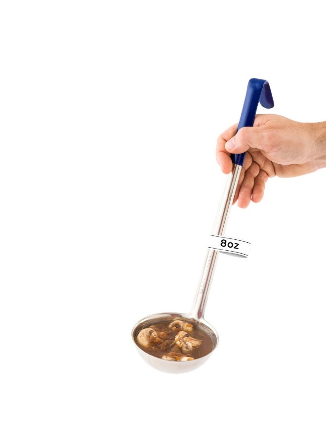 Restaurantware Met Lux 8 Ounce Soup Ladle, 1 Hook Handle Serving Spoon - With Blue Handle, Dishwashable, Stainless Steel Cooking Ladle, For Pouring And Cooking, Perfect for Soup, Chilli, Or Batter - Image 2