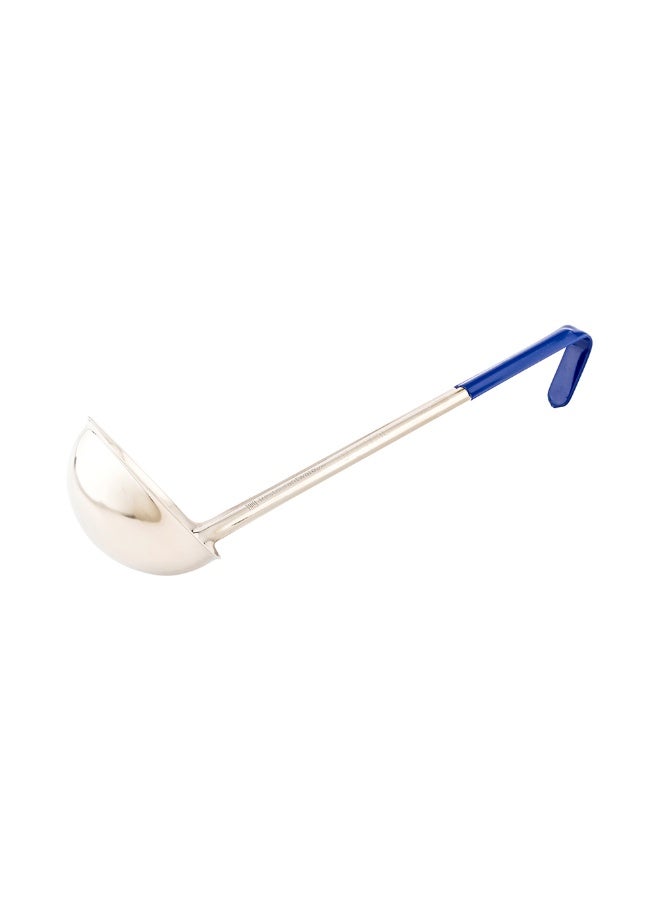 Restaurantware Met Lux 8 Ounce Soup Ladle, 1 Hook Handle Serving Spoon - With Blue Handle, Dishwashable, Stainless Steel Cooking Ladle, For Pouring And Cooking, Perfect for Soup, Chilli, Or Batter - Image 1
