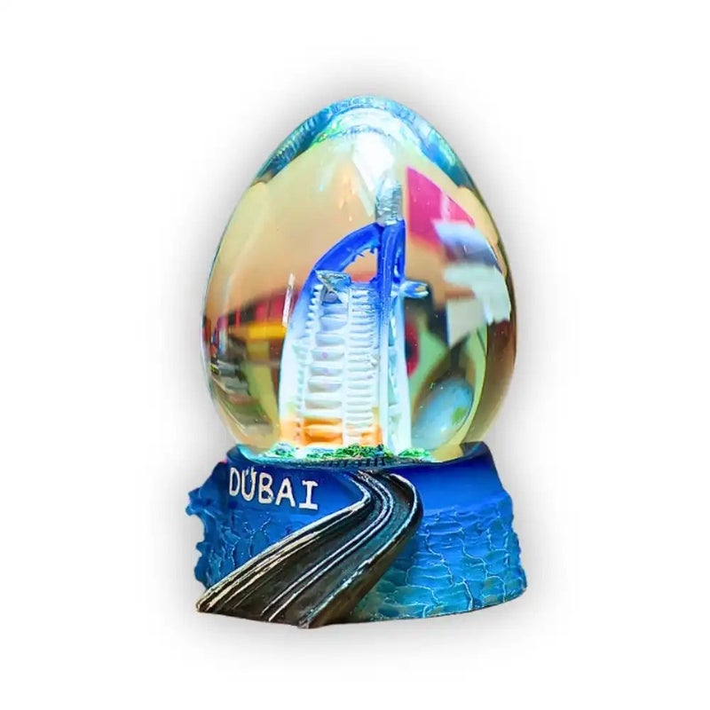 Dubai Souvenir Burj Al Arab Hotel Figurine In Glass Snow Globe Ball- Blue
