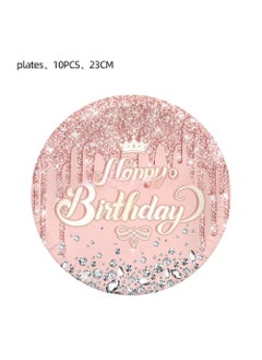 Arabest Pink Lotus Diamond Birthday Party Tableware Set 9 inch plate 10p-pink diamond birthday 