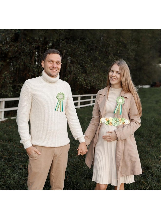 CANIPHA 3Pcs Maternity Sash Mother To Be & Daddy To Be Baby Shower Set, Green Flower Baby Shower Sash Belly Belt Decoration for Mommy Girl, Pregnancy Sash Expectant Parents Gender Reveal Party for Baby Shower - Image 4