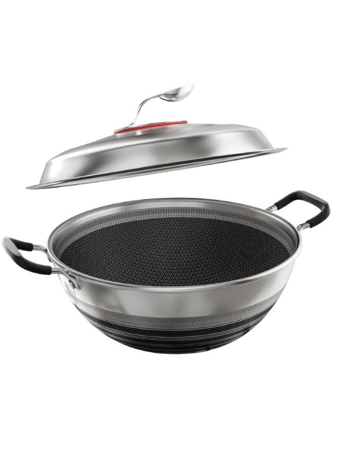 Olofe 316 Stainless Steel Double-sided Honeycomb Deep Flat-bottom Wok, Non-stick Cooking Pan, 5th Generation, 36cm - Image 5