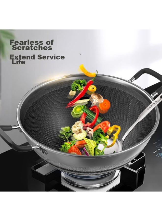 Olofe 316 Stainless Steel Double-sided Honeycomb Deep Flat-bottom Wok, Non-stick Cooking Pan, 5th Generation, 36cm - Image 4