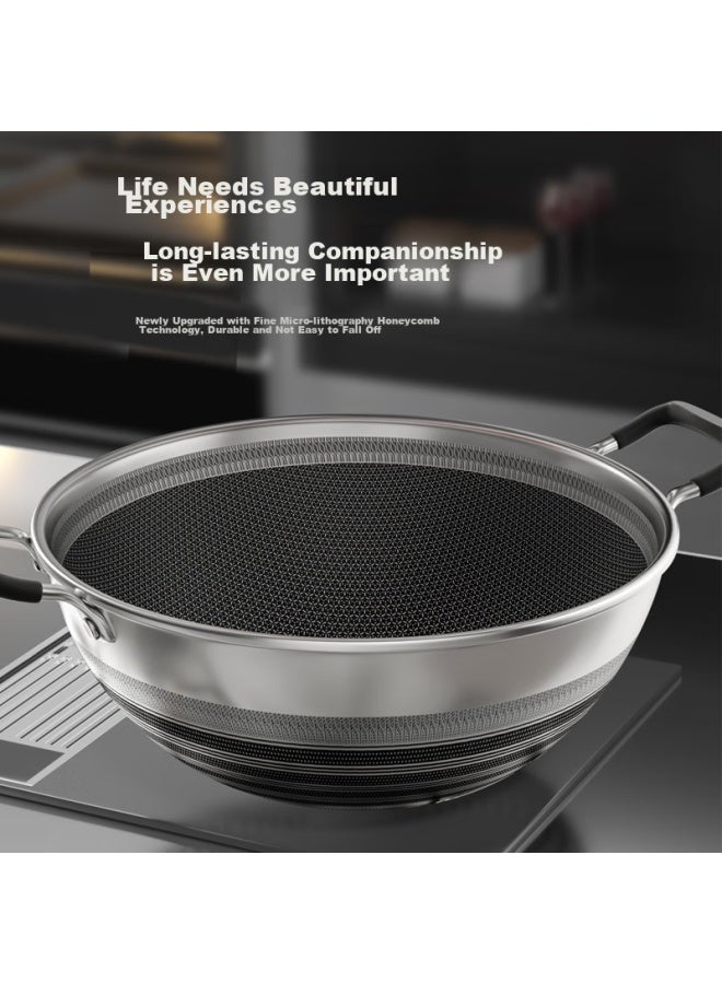 Olofe 316 Stainless Steel Double-sided Honeycomb Deep Flat-bottom Wok, Non-stick Cooking Pan, 5th Generation, 36cm - Image 3
