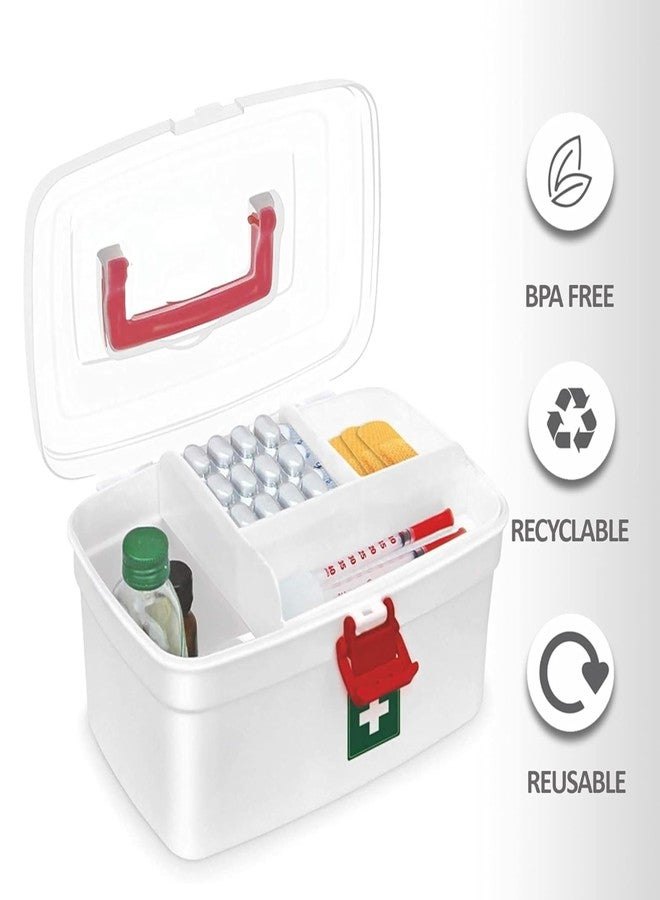 OmiNo Plastic Rectangular Medical Box with Handle, First Aid Kit, Multi-Purpose Medicine Storage Box with Detachable Tray for Indoor & Outdoor Emergency Use, White - Image 2