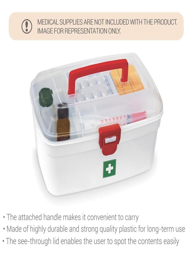 OmiNo Plastic Rectangular Medical Box with Handle, First Aid Kit, Multi-Purpose Medicine Storage Box with Detachable Tray for Indoor & Outdoor Emergency Use, White - Image 3