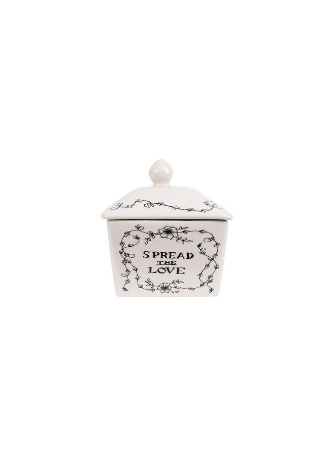 Creative Co-op Creative Co-Op Country Stoneware Butter Dish with Lid, "Spread the Love" Message, and Farm Line Drawing, White and Black, Food, Microwave, and Dishwasher Safe  - Image 5