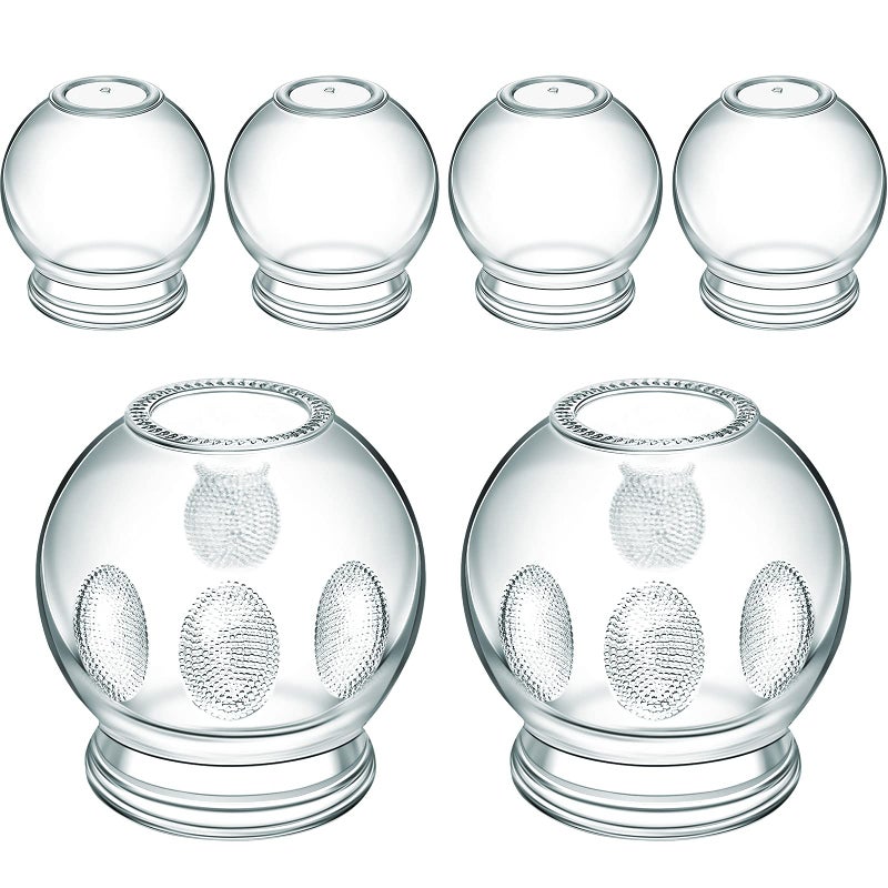 Nuanchu 6 Pieces Glass Fire Cupping Therapy Set Thick Chinese Acupoint Cupping Kit Professional Vacuum Glass Fire Jars with Finger Grips in 2 Sizes for Myofascial Massage Muscle Nerve Joint Pain - Image 3
