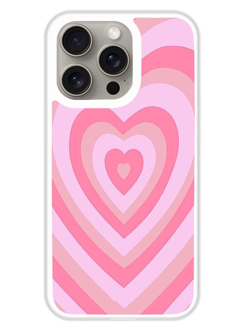 Theodor Protective Case Cover For APPLE IPHONE 15 Pro Pink Heart (White Bumper) - Image 1
