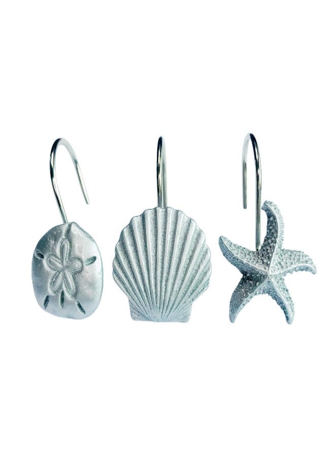 Twofishes Silver Starfish Shower Curtain Hooks S/12 Silver Seashell Shower Curtain Rings Pack of 12 Home Fashion Decorative Rust Proof Sea Anemone Shower Curtain Hooks Set of 12 - Image 3