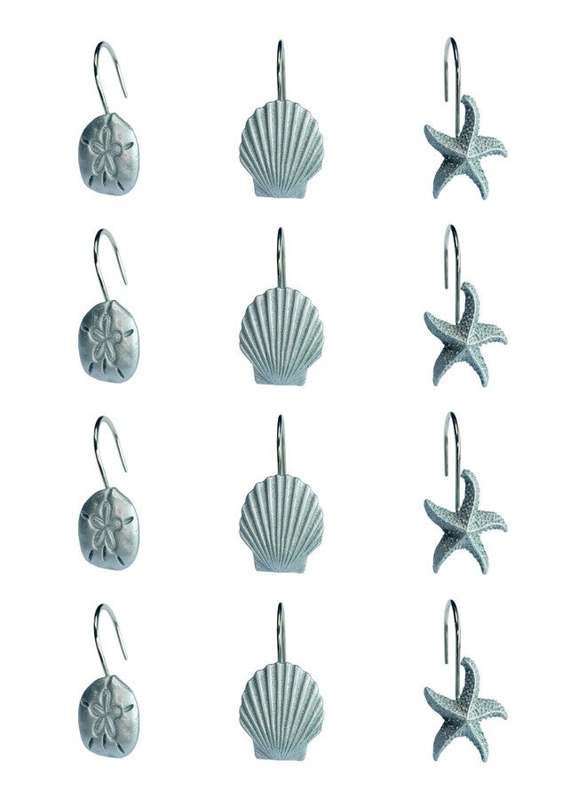 Twofishes Silver Starfish Shower Curtain Hooks S/12 Silver Seashell Shower Curtain Rings Pack of 12 Home Fashion Decorative Rust Proof Sea Anemone Shower Curtain Hooks Set of 12 - Image 4