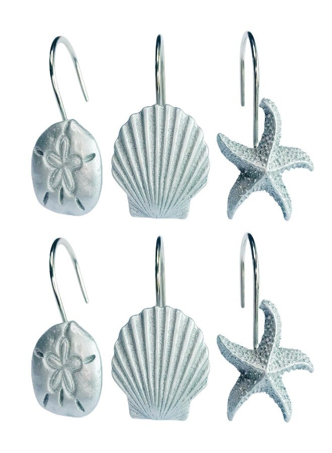 Twofishes Silver Starfish Shower Curtain Hooks S/12 Silver Seashell Shower Curtain Rings Pack of 12 Home Fashion Decorative Rust Proof Sea Anemone Shower Curtain Hooks Set of 12 - Image 1