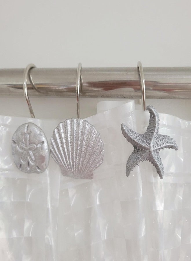 Twofishes Silver Starfish Shower Curtain Hooks S/12 Silver Seashell Shower Curtain Rings Pack of 12 Home Fashion Decorative Rust Proof Sea Anemone Shower Curtain Hooks Set of 12 - Image 2