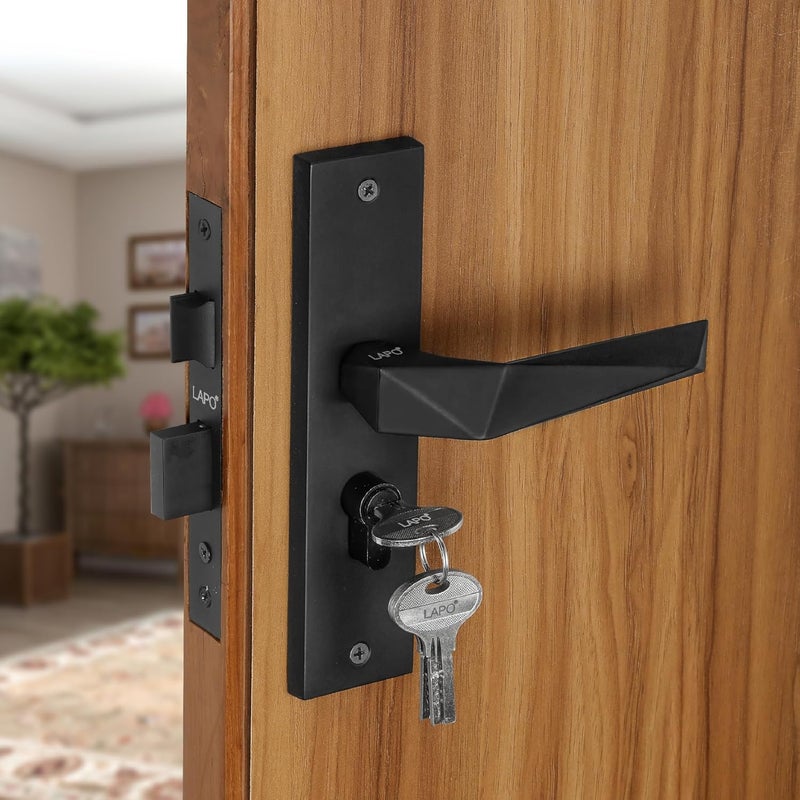 LAPO LAPO Heavy Duty Door Lock for Main Door Mortise Door Lock for Home Door Lock Handlesets for Bedroom Mortise Handlesets with 3 Brass Keys Black Finish 3 Years Warranty RO126CY  - Image 1