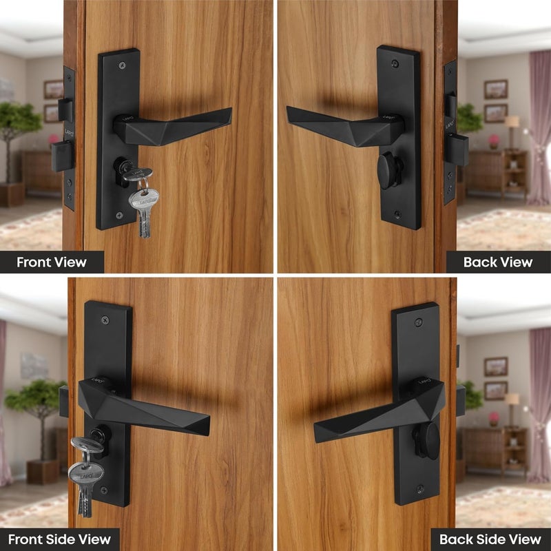 LAPO LAPO Heavy Duty Door Lock for Main Door Mortise Door Lock for Home Door Lock Handlesets for Bedroom Mortise Handlesets with 3 Brass Keys Black Finish 3 Years Warranty RO126CY  - Image 5