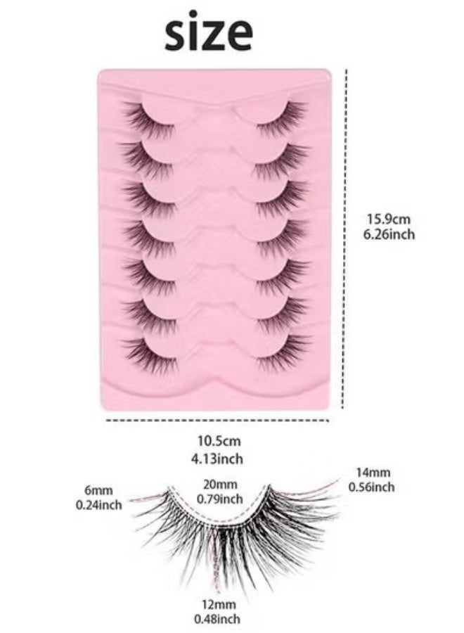 JS Half False Eyelashes 7 Pairs, Natural Cat Eye False Lashes, Curl Lashes Extension Strip Eyelashes, Fluffy Natural Reusable, Bright and Enlarged Eye - Image 2