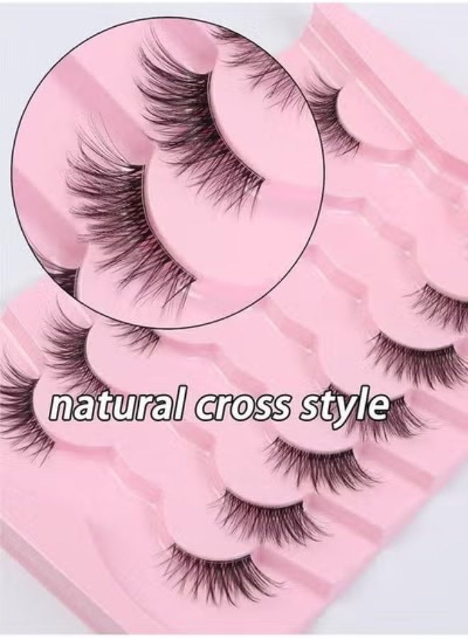 JS Half False Eyelashes 7 Pairs, Natural Cat Eye False Lashes, Curl Lashes Extension Strip Eyelashes, Fluffy Natural Reusable, Bright and Enlarged Eye - Image 4