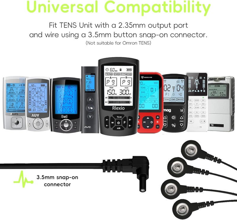 RLEXIO 20 Pack TENS Unit Electrode Pads with Wire Cable Combination Set. Reusable Premium Hydrogel Self-Adhesive TENS Unit Replacement Pads, Compatible with Belifu, AVCOO, NURSAL, TENS 7000, AUVON, Neocarbon - Image 3