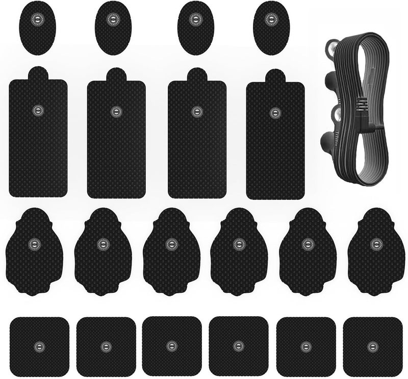 RLEXIO 20 Pack TENS Unit Electrode Pads with Wire Cable Combination Set. Reusable Premium Hydrogel Self-Adhesive TENS Unit Replacement Pads, Compatible with Belifu, AVCOO, NURSAL, TENS 7000, AUVON, Neocarbon - Image 1