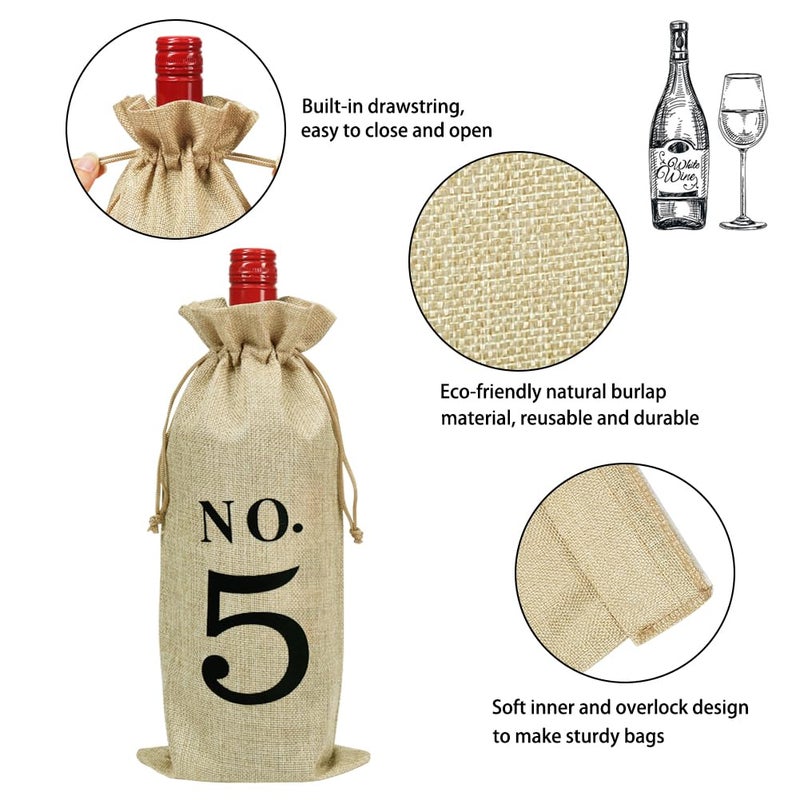 Shintop 10pcs Jute Wine Bags, 14 x 6 1/4 inches Hessian Numbered Bottle Gift Bags with Drawstring for Blind Wine Tasting (Brown) - Image 3
