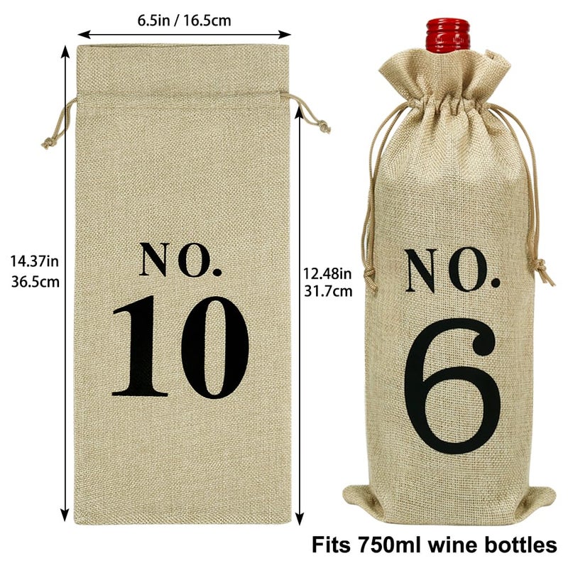 Shintop 10pcs Jute Wine Bags, 14 x 6 1/4 inches Hessian Numbered Bottle Gift Bags with Drawstring for Blind Wine Tasting (Brown) - Image 2