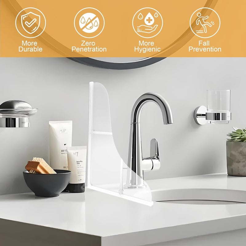 Mofason Silicone Shower Splash Guard, Clear Bathtub Corner Splash Guard, Bathroom Shower Water Guard with Adhesive for Fixing, Can Be Used in Washbasin, Tubs, Sinks Etc - 2Pack - Image 3