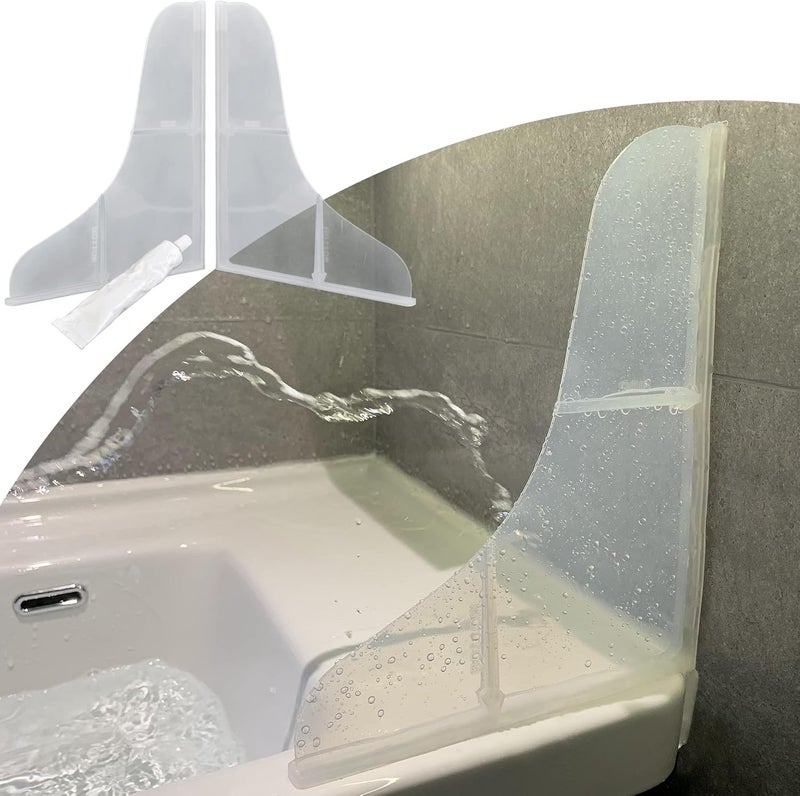 Mofason Silicone Shower Splash Guard, Clear Bathtub Corner Splash Guard, Bathroom Shower Water Guard with Adhesive for Fixing, Can Be Used in Washbasin, Tubs, Sinks Etc - 2Pack - Image 1