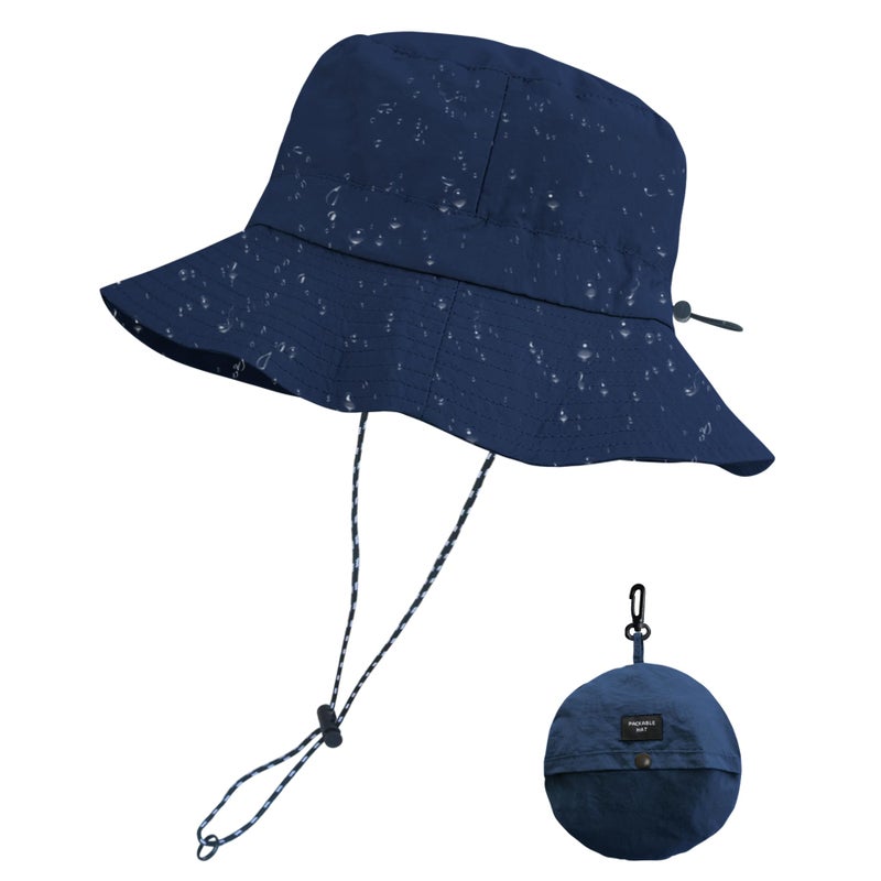 PFFY Quick Dry Waterproof Packable Bucket Hat for Women Men Outdoor Sun Hats with Detachable Chin Strap Blue - Image 1