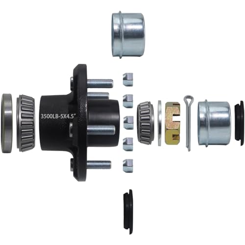 iBroPrat 1 Sets Trailer Hub Kit 5 Bolt 4.5, Trailer Axle Kit for 3500 lb 5 Lug Trailer Hub with Extra Dust Cap and Rubber Plug Fits 1-1/16'' to 1-3/8" Trailer Axles 3500lb #84 Spindle - Image 1