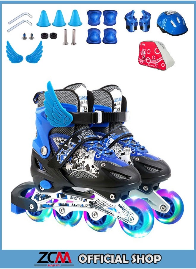 ZCM-HAPPY Adjustable Inline Skates Roller Skate Set with LED 4 Wheel Flashing Lights  - Image 1