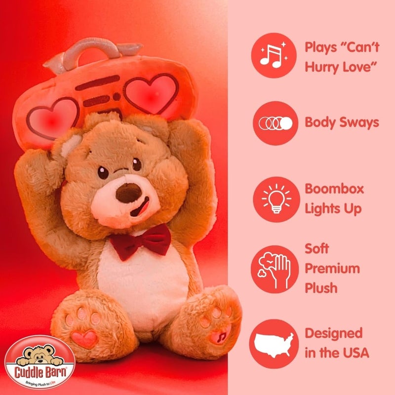 Cuddle Barn Valentines Toy Bear - Be Mine Beary | Animated Plush Teddy Dances to Song "You Can't Hurry Love" | Boombox Lights Up | Cute Romantic Valentine Stuffed Animal | Gift for Kids and Adults - 13 inches - Image 3