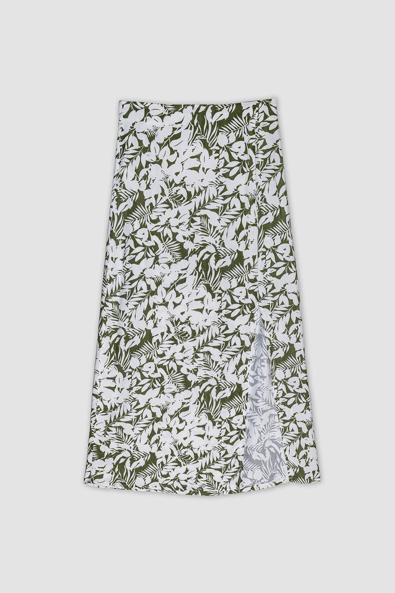 DeFacto Green Woman A Cut Floral Midi Skirt Casual - Image 1