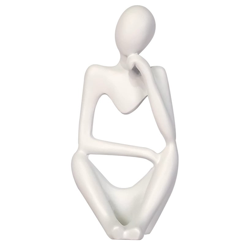 Ozzptuu Sandstone Resin Thinker Style Abstract Sculpture Statue Collectible Figurines Home Office Bookshelf Desktop Decor (Small White  Right) - Image 1